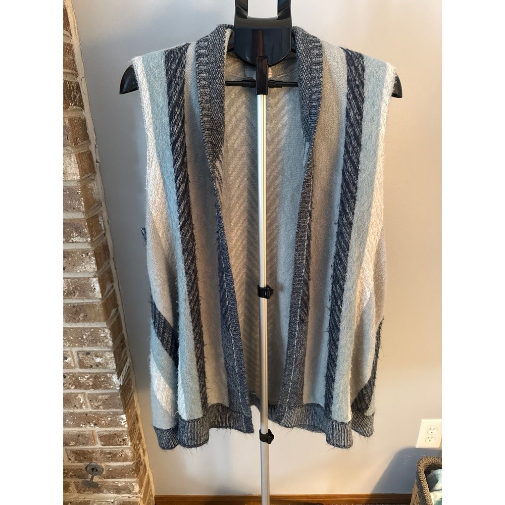 Loft Women's  blue and gray striped open-front knit Vest Cardigan Size‎ Large
